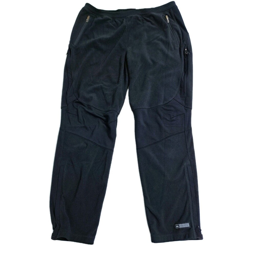 REI Women's XL Fleece Pants Zip Pockets Ankles Track Run Hike Trail Black